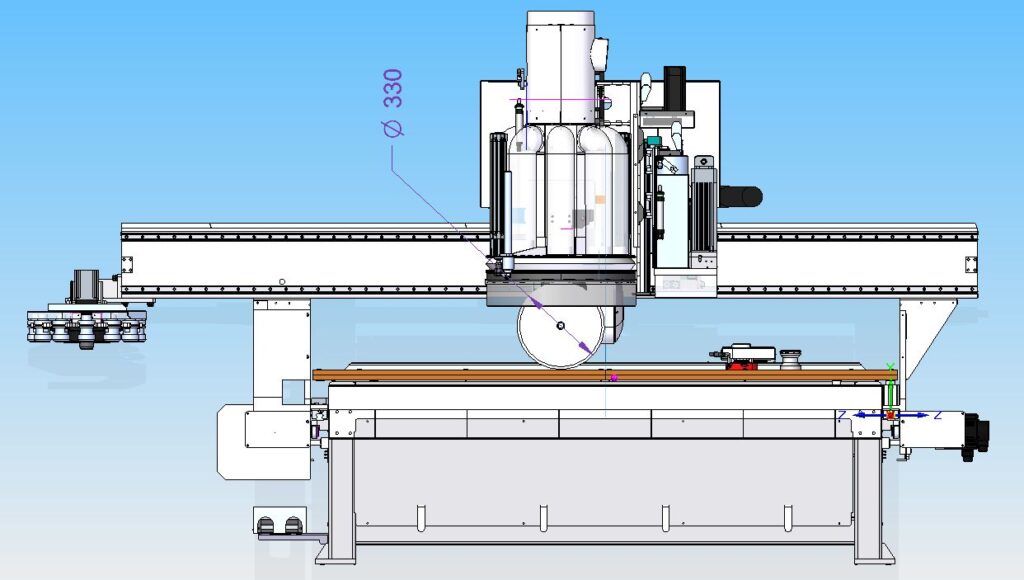 5 osiowe centrum obróbcze CNC z możliwością cięcia ostrzem piły tarczowej 300 mm.